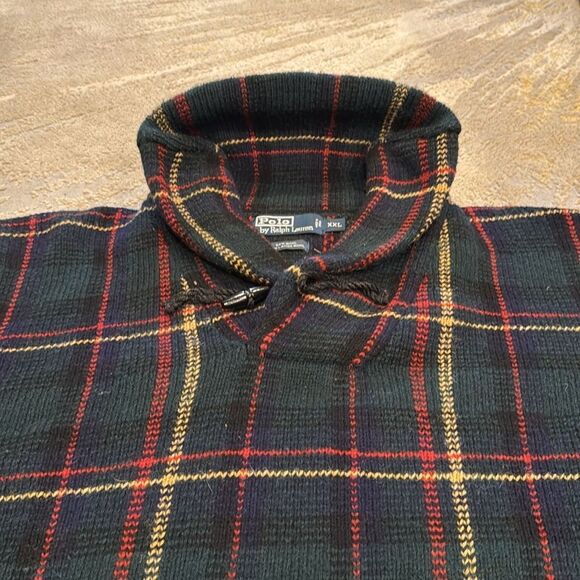 Vintage Polo Ralph Lauren wool Sweater! XXL Green Tartan Plaid Fisherman Style - Picture 2 of 10